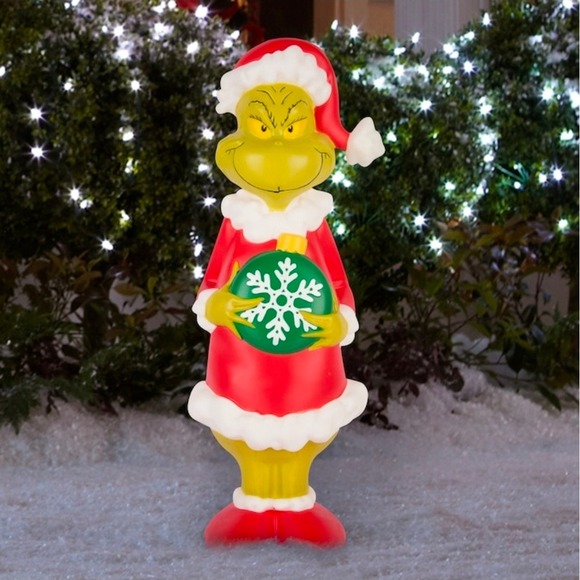 Other - Grinch Christmas Yard Decoration Lighted Santa Hat Snowflake Ornament Blow Mold